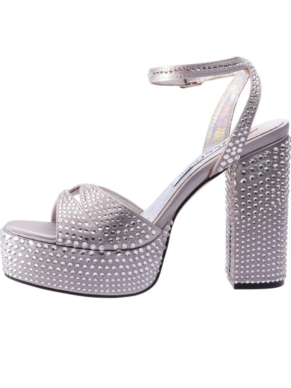 Lady Couture Silver Rhinestone Platform Sandal with Ankle Strap